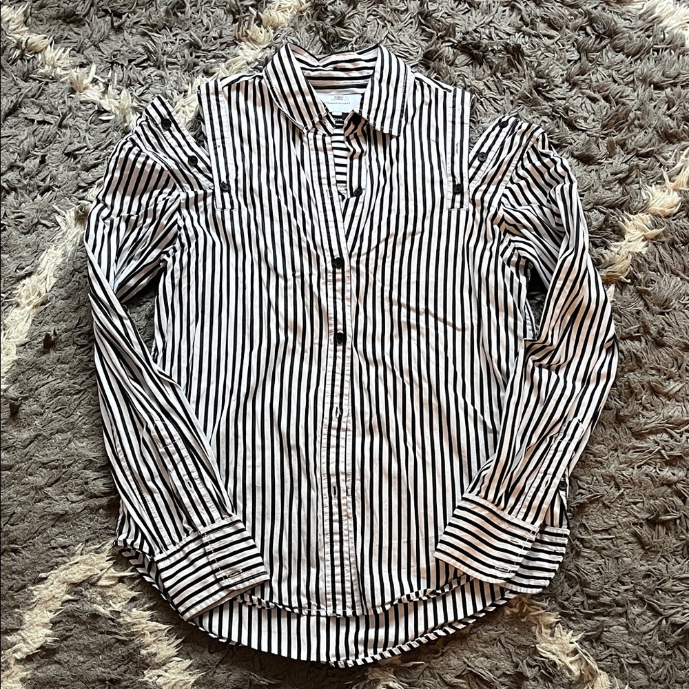 Current Elliot striped cotton shirt. Black. White. Pre-owned.